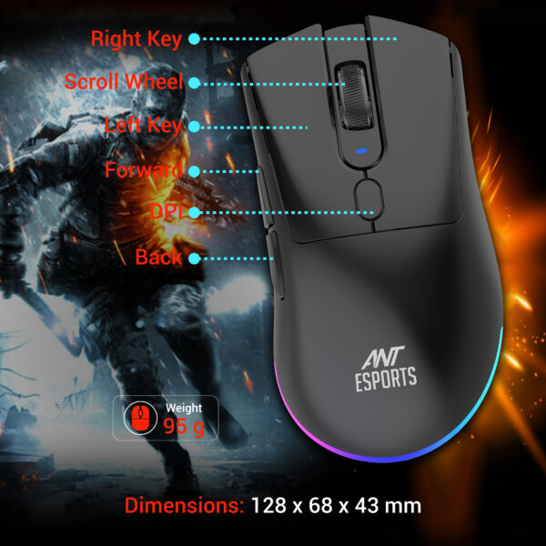 Ant Esports GM900 Pro 3 in1Rechargeable Wireless + BT + Wired 4800 DPI Black Gaming Mouse With Charging RGB Dock ( AEPP0198 ) - Image 6