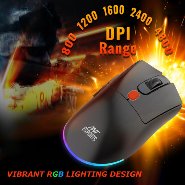 Ant Esports GM900 Pro 3 in1Rechargeable Wireless + BT + Wired 4800 DPI Black Gaming Mouse With Charging RGB Dock ( AEPP0198 ) - Image 2
