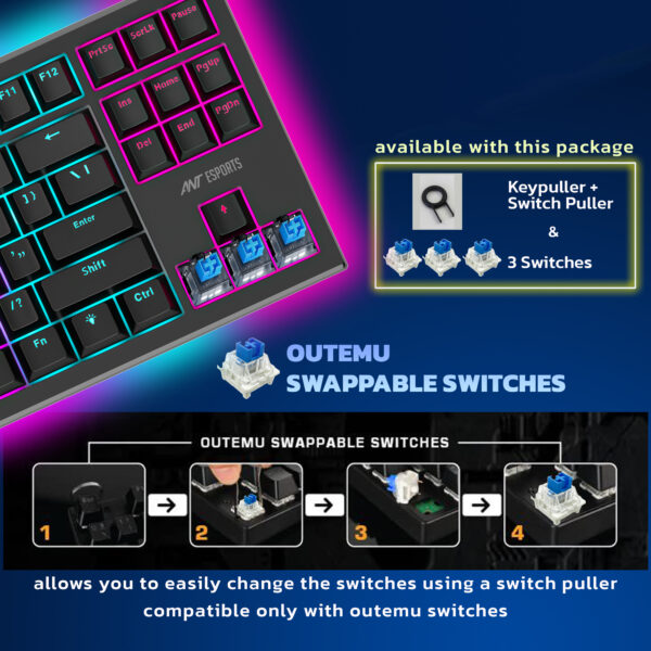 Ant Esports MK1800 TKL Mechanical Backlit Wired Black Gaming Keyboard With Blue Switches ( AEPP0224 ) - Image 4