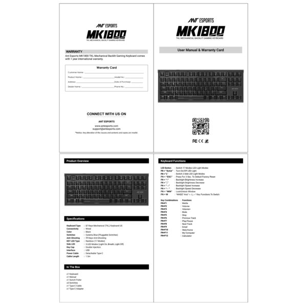 Ant Esports MK1800 TKL Mechanical Backlit Wired Black Gaming Keyboard With Blue Switches ( AEPP0224 ) - Image 10