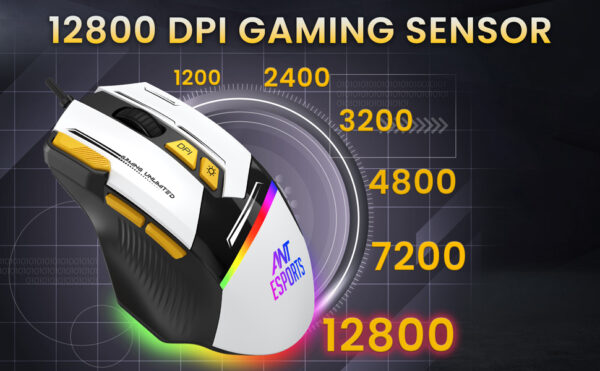 Ant Esports GM333 Wired Optical Ergonomic Design 12800 DPI Huano Switches With Rubber Coated Top Cover Black Yellow White Gaming Mouse ( AEPP0240 ) - Image 13