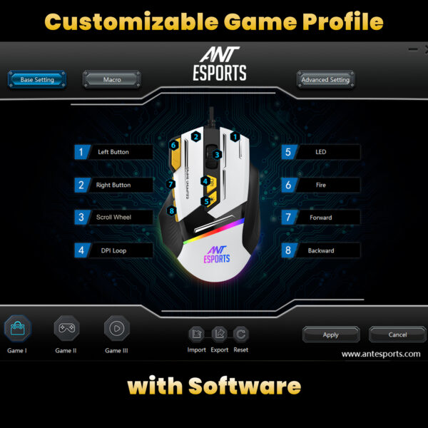 Ant Esports GM333 Wired Optical Ergonomic Design 12800 DPI Huano Switches With Rubber Coated Top Cover Black Yellow White Gaming Mouse ( AEPP0240 ) - Image 5