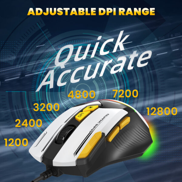 Ant Esports GM333 Wired Optical Ergonomic Design 12800 DPI Huano Switches With Rubber Coated Top Cover Black Yellow White Gaming Mouse ( AEPP0240 ) - Image 6