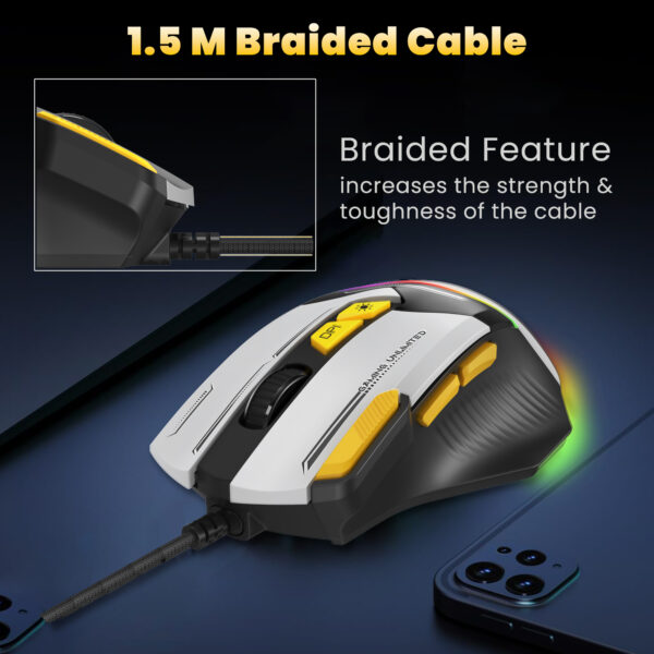 Ant Esports GM333 Wired Optical Ergonomic Design 12800 DPI Huano Switches With Rubber Coated Top Cover Black Yellow White Gaming Mouse ( AEPP0240 ) - Image 7