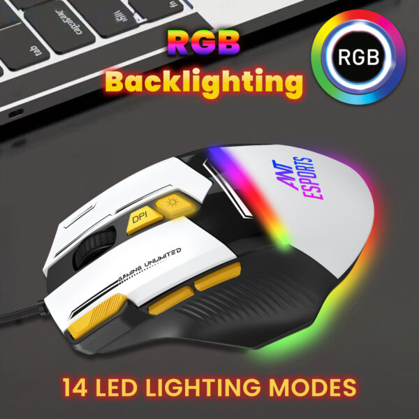 Ant Esports GM333 Wired Optical Ergonomic Design 12800 DPI Huano Switches With Rubber Coated Top Cover Black Yellow White Gaming Mouse ( AEPP0240 ) - Image 8
