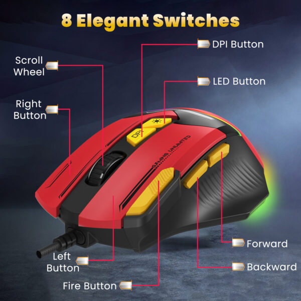 Ant Esports GM333 RGB Wired High End Optical Ergonomic Design 12800 DPI Black-Red Gaming Mouse ( AEPP0241 ) - Image 4