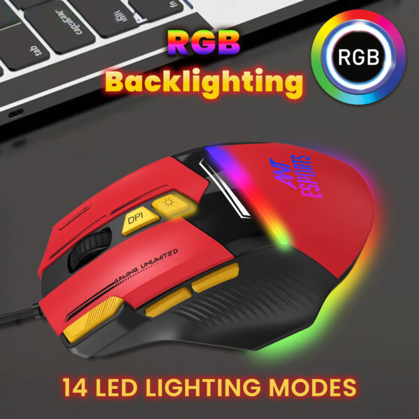 Ant Esports GM333 RGB Wired High End Optical Ergonomic Design 12800 DPI Black-Red Gaming Mouse ( AEPP0241 ) - Image 8
