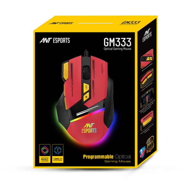 Ant Esports GM333 RGB Wired High End Optical Ergonomic Design 12800 DPI Black-Red Gaming Mouse ( AEPP0241 ) - Image 10