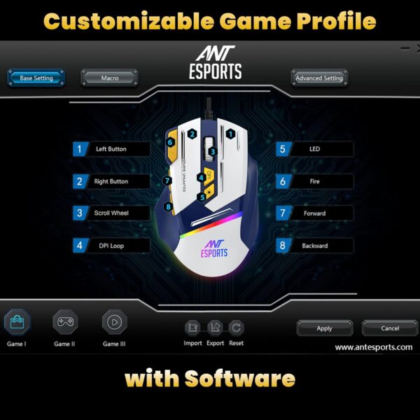 Ant Esports GM333 RGB Wired High End Optical Ergonomic 12800 DPI Huano Switches With Rubber Coated Top Cover Blue White Yellow Gaming Mouse ( AEPP0243 ) - Image 5