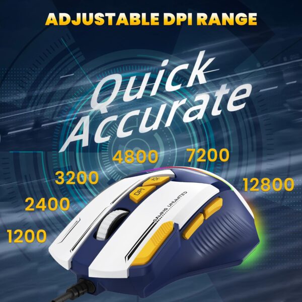 Ant Esports GM333 RGB Wired High End Optical Ergonomic 12800 DPI Huano Switches With Rubber Coated Top Cover Blue White Yellow Gaming Mouse ( AEPP0243 ) - Image 6