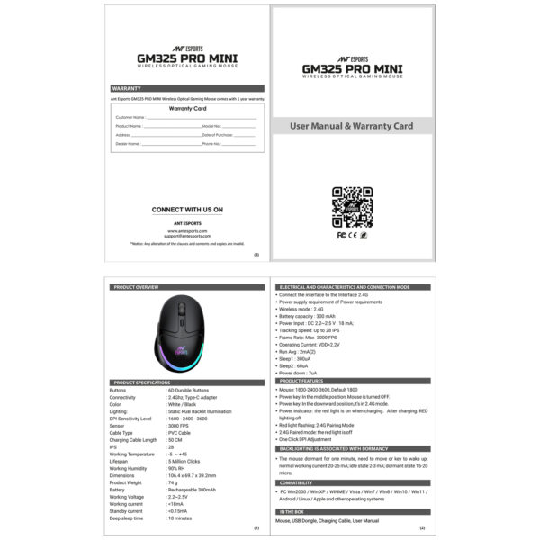 Ant Esports GM325 PRO Mini Wireless Static RGB 3600 DPI 5 Buttons Black Gaming Mouse ( AEPP0246 ) - Image 7