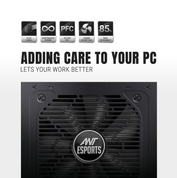 Ant Esports RX650 650Watt 80 Plus Bronze Certified Power Supply Unit With Smooth & Silent 120mm Fan ( AESP0258 ) - Image 8