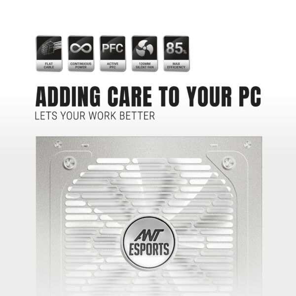 Ant Esports RX650 White 650Watt Non-Modular ATX Power 80 Plus Bronze Gaming Power Supply ( AESP0346 ) - Image 5