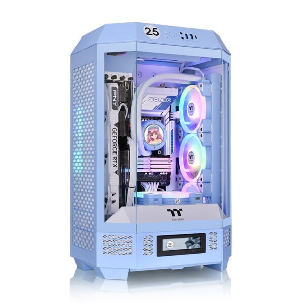 Thermaltake The Tower 300 Hydrangea Blue Micro Tower m-ATX 3mm Tempered Glass Chassis With Pre-installed Two CT140 White PC Cooling Fans ( CA-1Y4-00SFWN-00 )