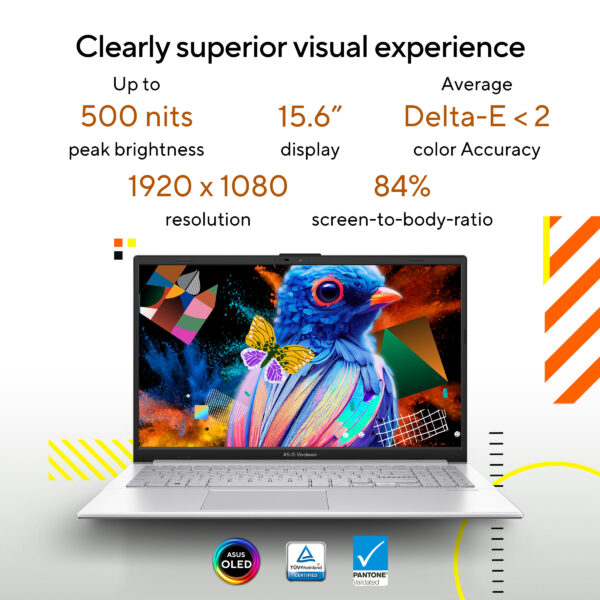 ASUS Vivobook Go 15 OLED E1504FA-LK321WS AMD Ryzen 3 7320U 7th Gen 15.6-inch FHD OLED 60Hz 0.2ms Laptop ( 8GB LPDDR5 RAM, 512GB SSD, Windows 11, MS Office, Cool Silver ) - Image 2