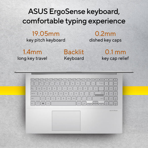 ASUS Vivobook Go 15 OLED E1504FA-LK321WS AMD Ryzen 3 7320U 7th Gen 15.6-inch FHD OLED 60Hz 0.2ms Laptop ( 8GB LPDDR5 RAM, 512GB SSD, Windows 11, MS Office, Cool Silver ) - Image 5