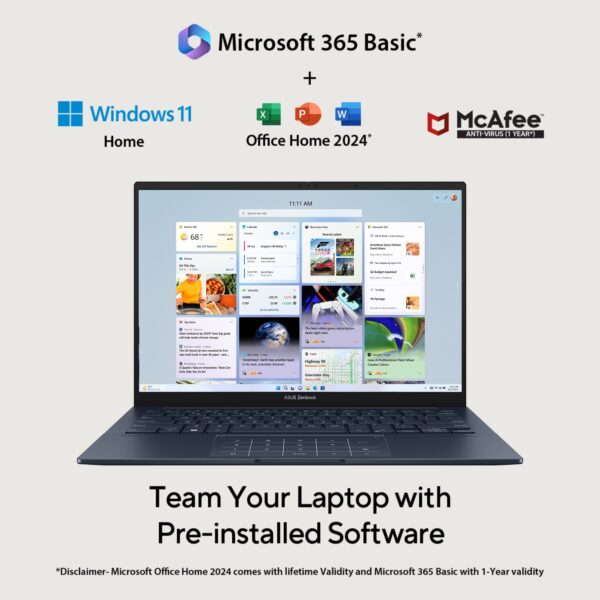 ASUS Zenbook 14 OLED UX3405CA-PZ162WS Intel Core Ultra 5 225H 14-inch Touch Screen 3K OLED 120Hz 0.2ms AI Powered Laptop ( 16GB LPDDR5X RAM, 1TB SSD, Windows 11, MS Office-24, Ponder Blue ) - Image 2