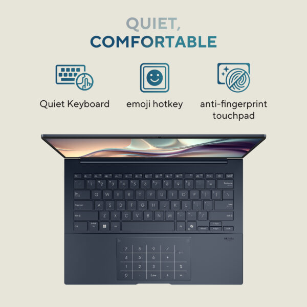 ASUS Zenbook 14 OLED UX3405CA-PZ162WS Intel Core Ultra 5 225H 14-inch Touch Screen 3K OLED 120Hz 0.2ms AI Powered Laptop ( 16GB LPDDR5X RAM, 1TB SSD, Windows 11, MS Office-24, Ponder Blue ) - Image 3