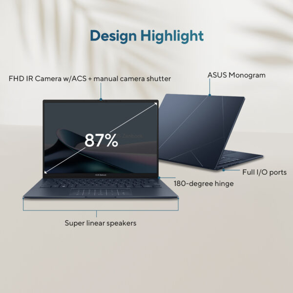 ASUS Zenbook 14 OLED UX3405CA-PZ162WS Intel Core Ultra 5 225H 14-inch Touch Screen 3K OLED 120Hz 0.2ms AI Powered Laptop ( 16GB LPDDR5X RAM, 1TB SSD, Windows 11, MS Office-24, Ponder Blue ) - Image 6