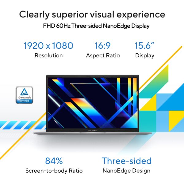 ASUS Vivobook 15 X1504ZA-NJ540WS Intel Core i5-1235U 12th Gen 15.6 Inch FHD 60Hz Anti-glare Laptop ( 16GB DDR4 RAM, 512GB SSD, Windows 11, MS Office, Cool Silver ) - Image 2