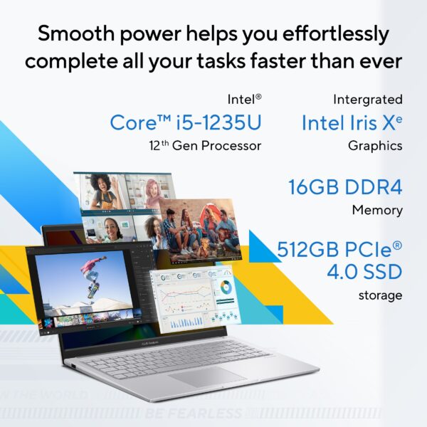 ASUS Vivobook 15 X1504ZA-NJ540WS Intel Core i5-1235U 12th Gen 15.6 Inch FHD 60Hz Anti-glare Laptop ( 16GB DDR4 RAM, 512GB SSD, Windows 11, MS Office, Cool Silver ) - Image 3