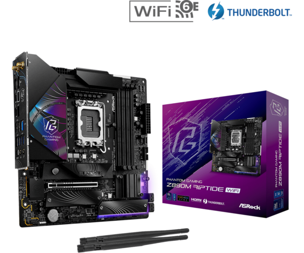 ASRock Phantom Gaming Z890M Riptide WiFi Micro ATX Motherboard ( Intel Socket LGA1851, Supports Intel Core Ultra Processors (Series 2) CPU, 4 x DDR5 RAM Slots, Max 256GB RAM Support )