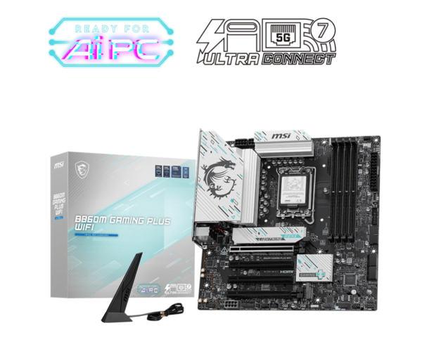 MSI B860M GAMING PLUS WIFI mATX Motherboard ( Intel Socket LGA 1851, Supports Intel Core Ultra Processors (Series 2) Cpu, 4x DDR5 RAM Slots Max 256GB RAM )