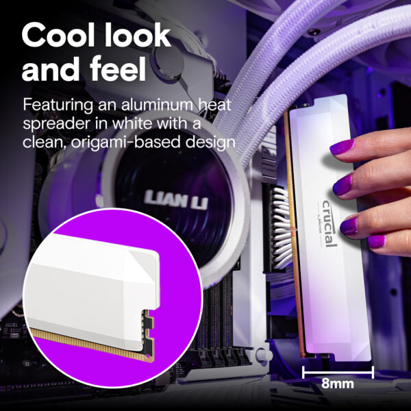 Crucial Pro Overclocking 16GB (16GBx1) DDR5 6000MHz CL36 White UDIMM OC Gaming Desktop Memory ( CP16G60C36U5W ) - Image 6