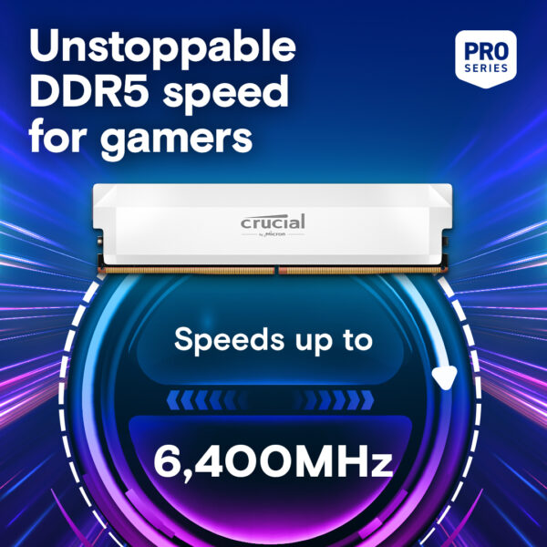 Crucial Pro Overclocking 16GB (16GBx1) DDR5 6000MHz CL36 White UDIMM OC Gaming Desktop Memory ( CP16G60C36U5W ) - Image 2