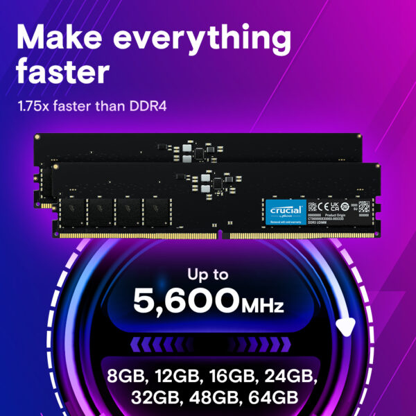 Crucial Classic 32GB (16GBx2) DDR5-4800MHz CL40 UDIMM Desktop Memory ( CT2K16G48C40U5 ) - Image 3