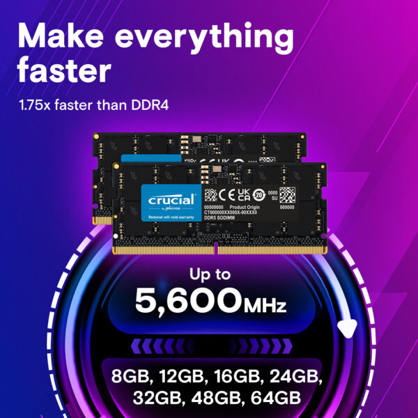 Crucial 48GB (48Gb X 1) DDR5 5600mhz CL46 SODIMM Laptop RAM ( CT48G56C46S5 ) - Image 3