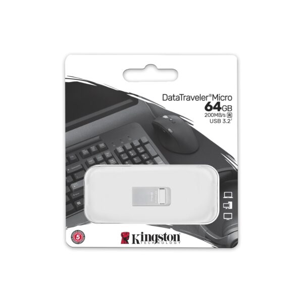 Kingston DataTraveler Micro 64GB USB 3.2 Gen 1 Ultra-small Capless Design Metal Casing Pen Drive ( DTMC3G2/64GB ) - Image 3