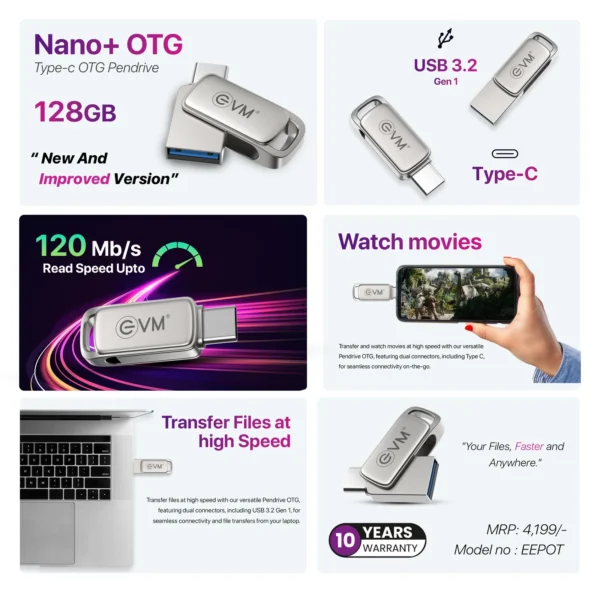 EVM 128GB Elite Nano + Type-C OTG USB 3.2 Gen 1 Pen Drive ( EEPOT/128G ) - Image 2