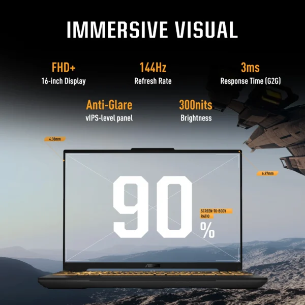 ASUS TUF Gaming F16 FX607VB-RL076WS Intel Core 5 210H 16-Inch FHD+ 144Hz Mecha Gray Gaming Laptop ( 16GB DDR4 RAM, 512GB SSD, RTX 3050A 4GB GDDR6 Laptop GPU, Office Home 2024, Microsoft 365 Basic ) - Image 4