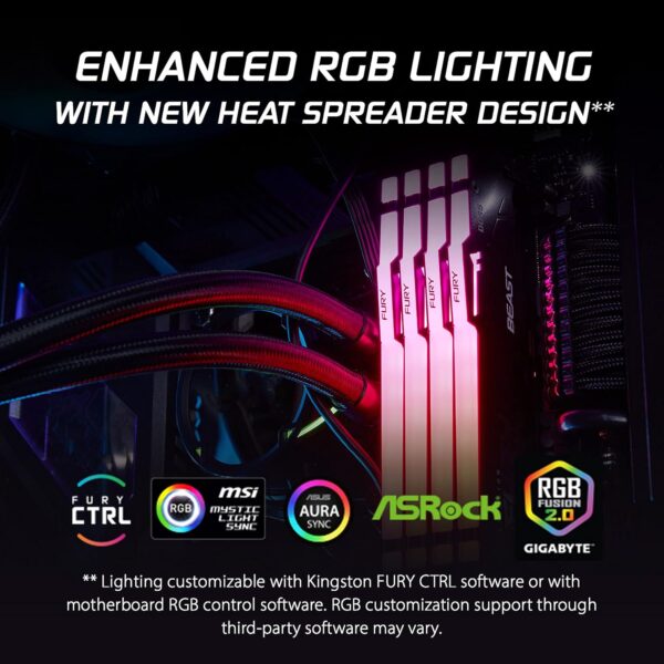 Kingston Fury Beast 32GB (1x32GB) DDR5 5600MT/s CL36 Non-ECC Unbuffered DIMM (Single Module) 2RX8 36-38-38 1.25V 288-pin 16Gbit Black RGB EXPO Desktop RAM ( KF556C36BBEA-32 ) - Image 2