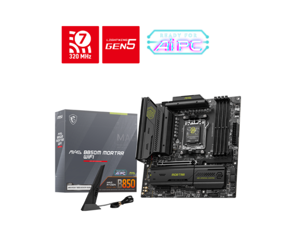 MSI MAG B850M MORTAR WIFI mATX Motherboard ( AMD Socket AM5, Supports AMD Ryzen 9000, 8000, 7000 Series Desktop Cpu, 4x DDR5 RAM Slots, Max 256GB RAM )