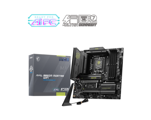 MSI MAG B860M MORTAR WIFI mATX Motherboard ( Intel Socket LGA 1851, Supports Intel Core Ultra Processors (Series 2) Cpu, 4x DDR5 RAM Slots, Max 256GB RAM )