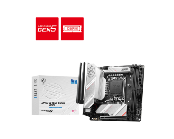 MSI MPG B760I EDGE WIFI Mini-ITX Motherboard ( Intel Socket LGA 1700, Support Intel Core 14th, 13th, 12th Gen Cpu, Intel Pentium Gold and Celeron Cpu, 2x DDR5 RAM Slots, Max 128GB RAM )