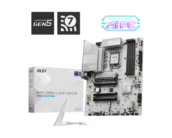 MSI PRO Z890-S WIFI WHITE ATX Motherboard ( Intel Socket LGA 1851, Supports Intel Core Ultra Processors (Series 2) Cpu, 4x DDR5 RAM Slots, Max 256GB RAM )