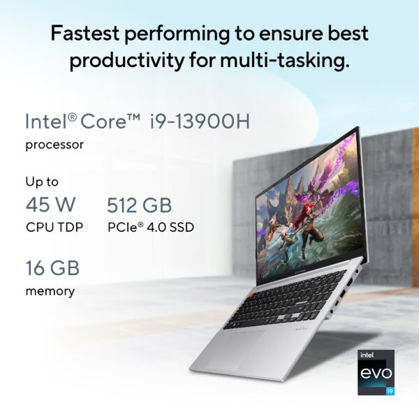 ASUS Vivobook S 15 OLED S5504VA-MA943WS Intel Evo Intel Core i9-13900H 13th Gen 15.6-inch 2.8K 120 Hz OLED Light Weight Laptop ( 16GB LPDDR5, 512GB SSD, Windows 11, MS Office, Cool Silver ) - Image 4