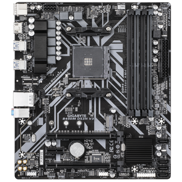 Gigabyte B450M DS3H V3 (rev. 1.5) Micro ATX Motherboard ( AMD Socket AM4, Support AMD Ryzen 5000 , 5000 G-, 4000 G-Series, 3rd Gen, 2nd Gen, 1st Gen Cpu, 4 x DDR4 RAM Slots, Max 128GB RAM Support ) - Image 2