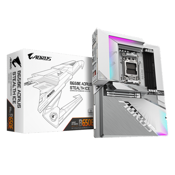 Gigabyte B650E AORUS STEALTH ICE ATX Motherboard ( AMD Socket AM5, Support AMD Ryzen 9000, 8000, 7000 Series Cpu, 4 x DDR5 RAM Slots, Max 256GB RAM Support )