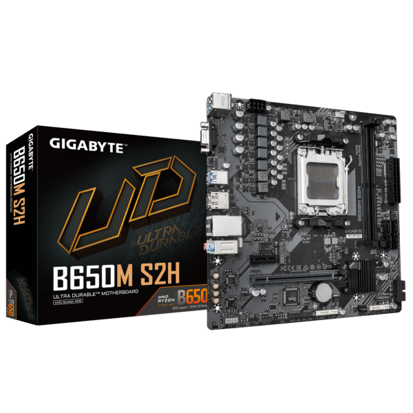 Gigabyte B650M S2H (rev. 1.3) Micro ATX Motherboard ( AMD Socket AM5, Supports AMD Ryzen 7000, 8000, 9000 Series Cpu, 2 x DDR5 RAM Slots, Max 128GB RAM Support )