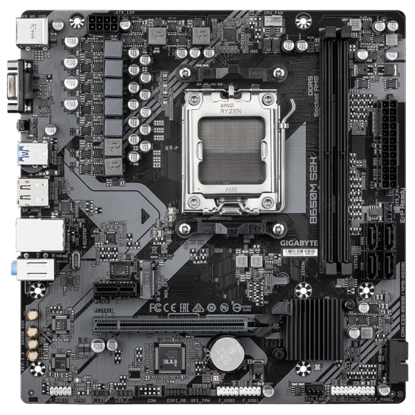 Gigabyte B650M S2H (rev. 1.3) Micro ATX Motherboard ( AMD Socket AM5, Supports AMD Ryzen 7000, 8000, 9000 Series Cpu, 2 x DDR5 RAM Slots, Max 128GB RAM Support ) - Image 2