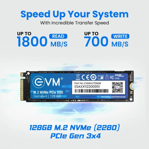 EVM 128GB M.2 NVME 2280 PCle Gen 3 3D NAND TLC Internal SSD ( EVMNV/128GB ) - Image 3
