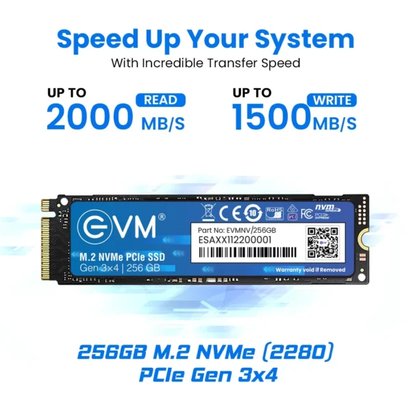 EVM 256GB M.2 NVME 2280 Pcle Gen 3x4 3D NAND TLC Internal SSD ( EVMNV/256GB ) - Image 3