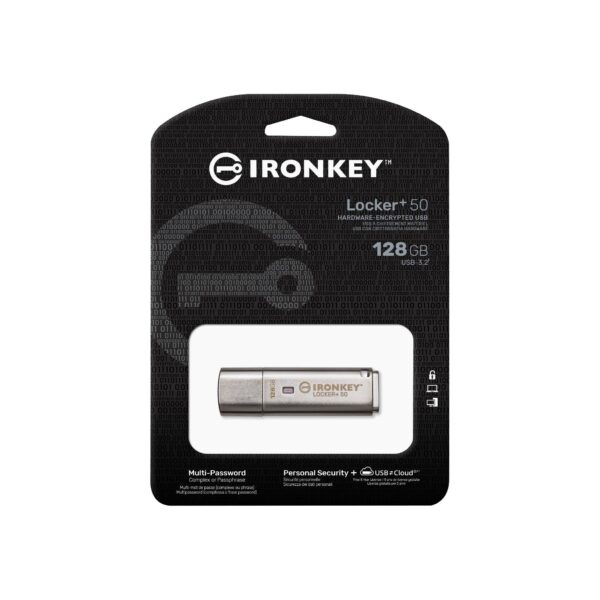 Kingston 128GB IronKey Locker+ 50 USB 3.2 Gen 1 XTS-AES 256-bit Encrypted For Data Protection Pen Drive Automatic USB to Cloud Backup ( IKLP50/128GB ) - Image 3