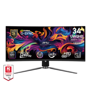 MSI MPG 341CQPX QD-OLED 34.18 Inch Curved QD-OLED UWQHD 240Hz 0.03ms (GTG) Anti-Reflection G-Sync Compatible Gaming Monitor
