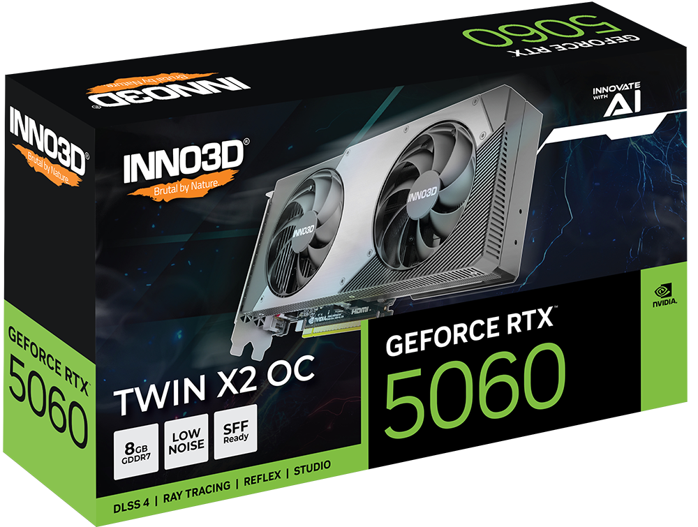 INNO3D GeForce RTX 5060 TWIN X2 OC 8GB GDDR7 128-bit Gaming Graphics Card With Dual Fans ( N50602-08D7X-195070N ) - Image 3