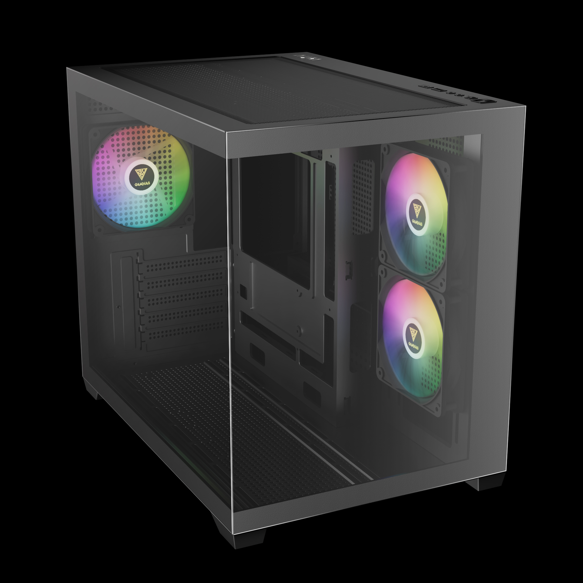 Gamdias AURA GC10M V2 ARGB Micro-ATX MICRO TOWER Tempered glass Panel Black Pc Cabinet With Pre-installed ARGB Fans - Image 5